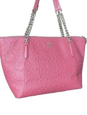 Coach Pink Leather Tote Bag with Chain Handles